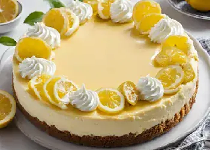 Lemon kake med sitron, kremost og sprø bunn, perfekt til fest og feiring.